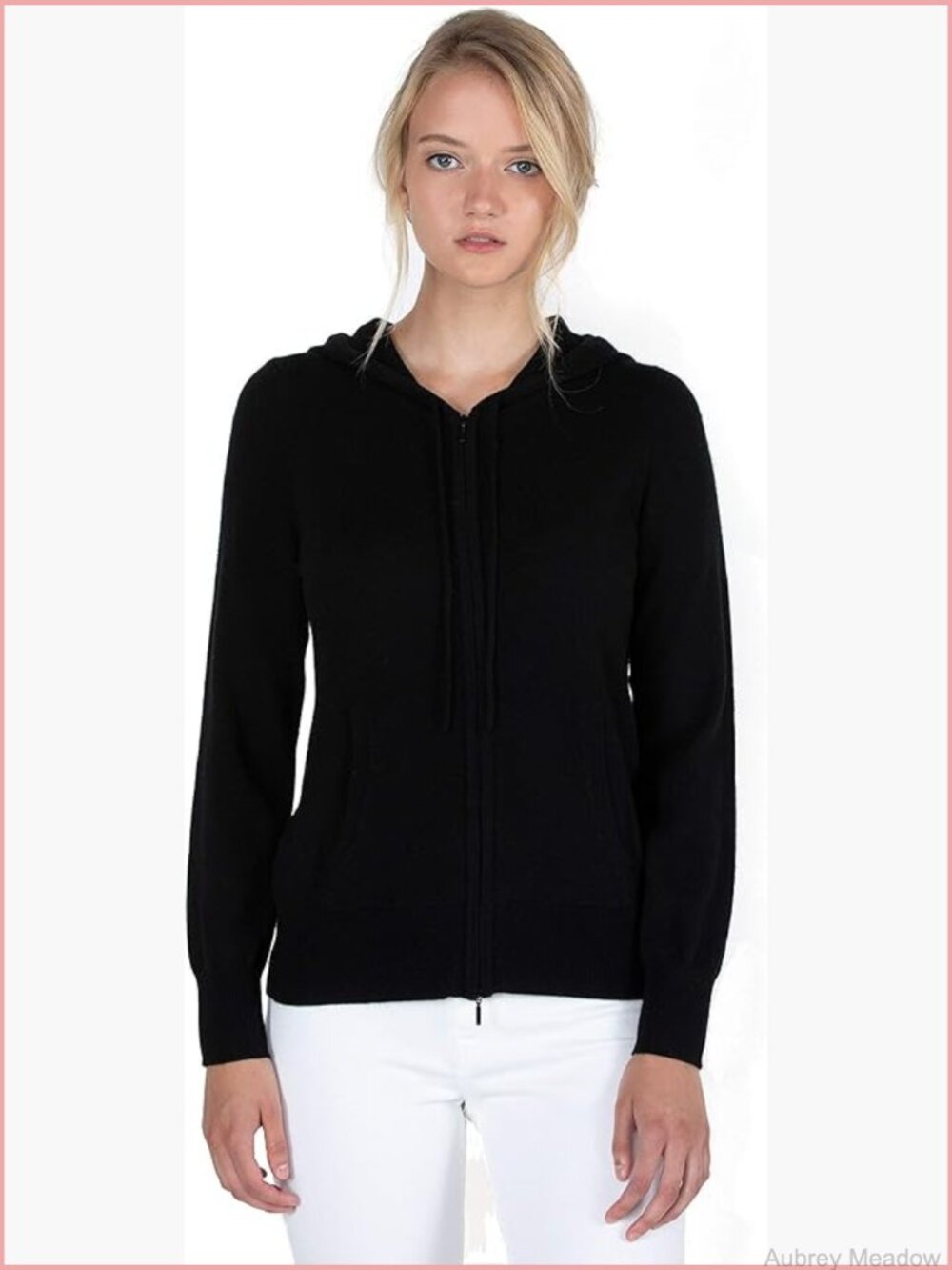 100% Cashmere Long Sleeve Zip Hoodie Cardigan Sweater